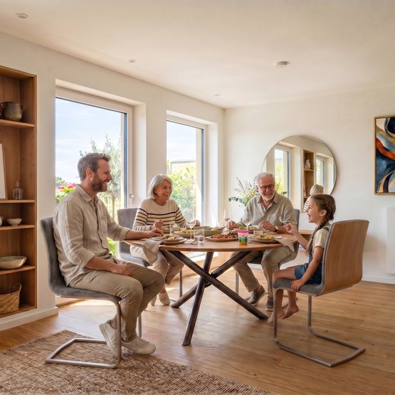 Eettafel “Aresina rotunda” van massief wildeikenhout en transparante hars