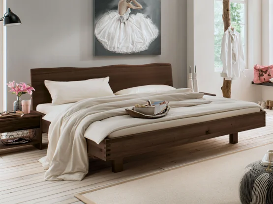 Lit en bois massif Verona en noyer foncé - 10 % de réduction