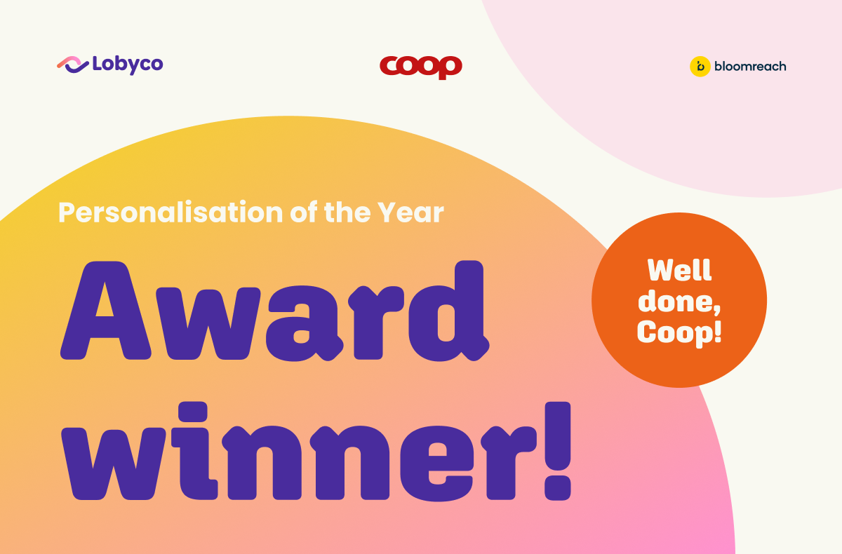 Personalisation of the Year award winner – well done, Coop! Lobyco, Coop and Bloomreach logos