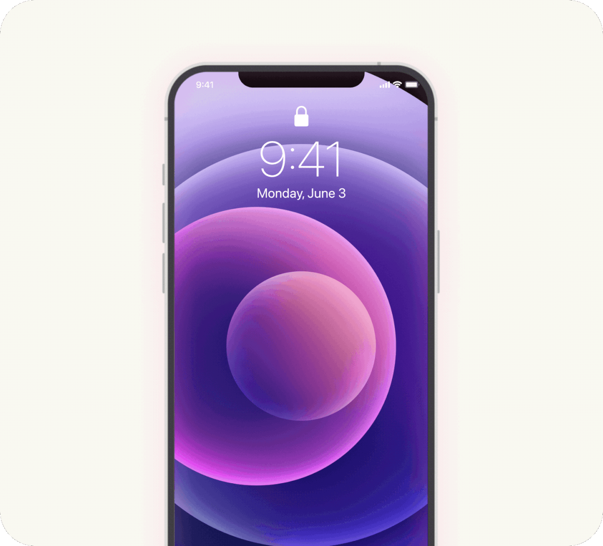 A phone lock screen showing 9:41 on Monday 3 June