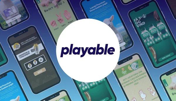 Playable logo on a background of Lobyco client apps with games