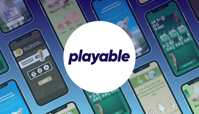 Playable logo on a background of Lobyco client apps with games