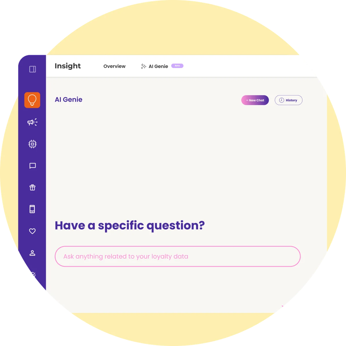 The AI Genie assistant inside Lobyco Insight, inviting questions about loyalty data