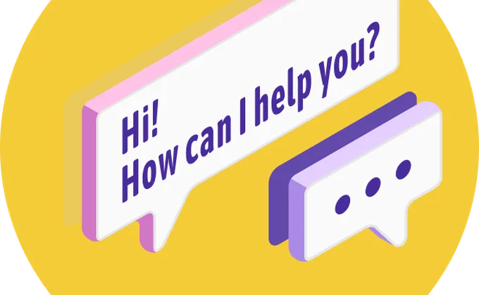 Speech bubbles reading 'Hi! How can I help you?'
