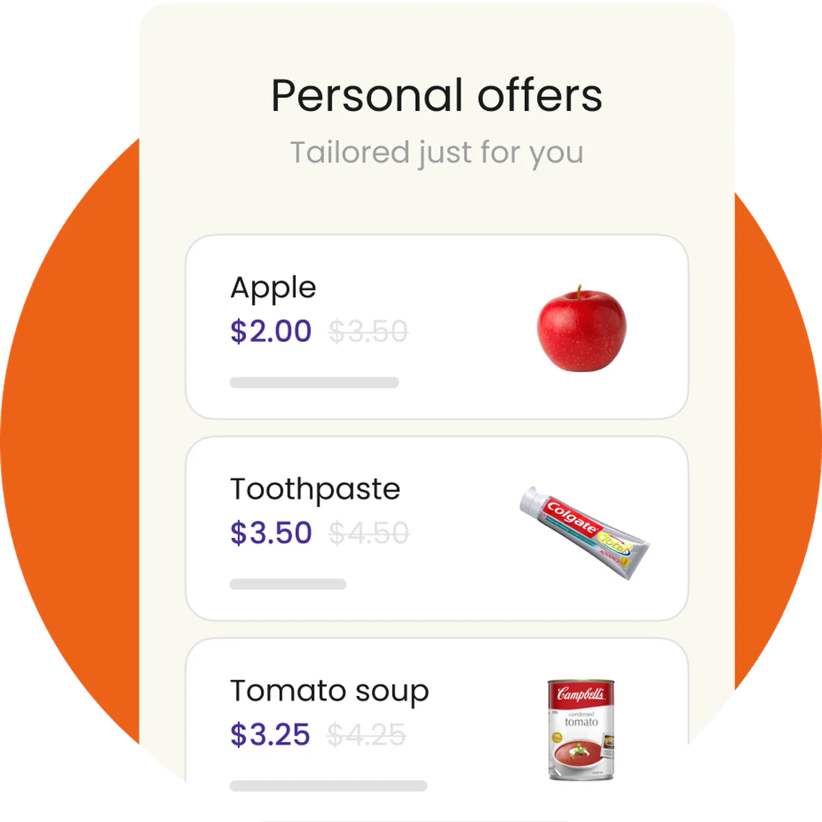 Personal offers in the member app, showing discounted prices on everyday grocery products