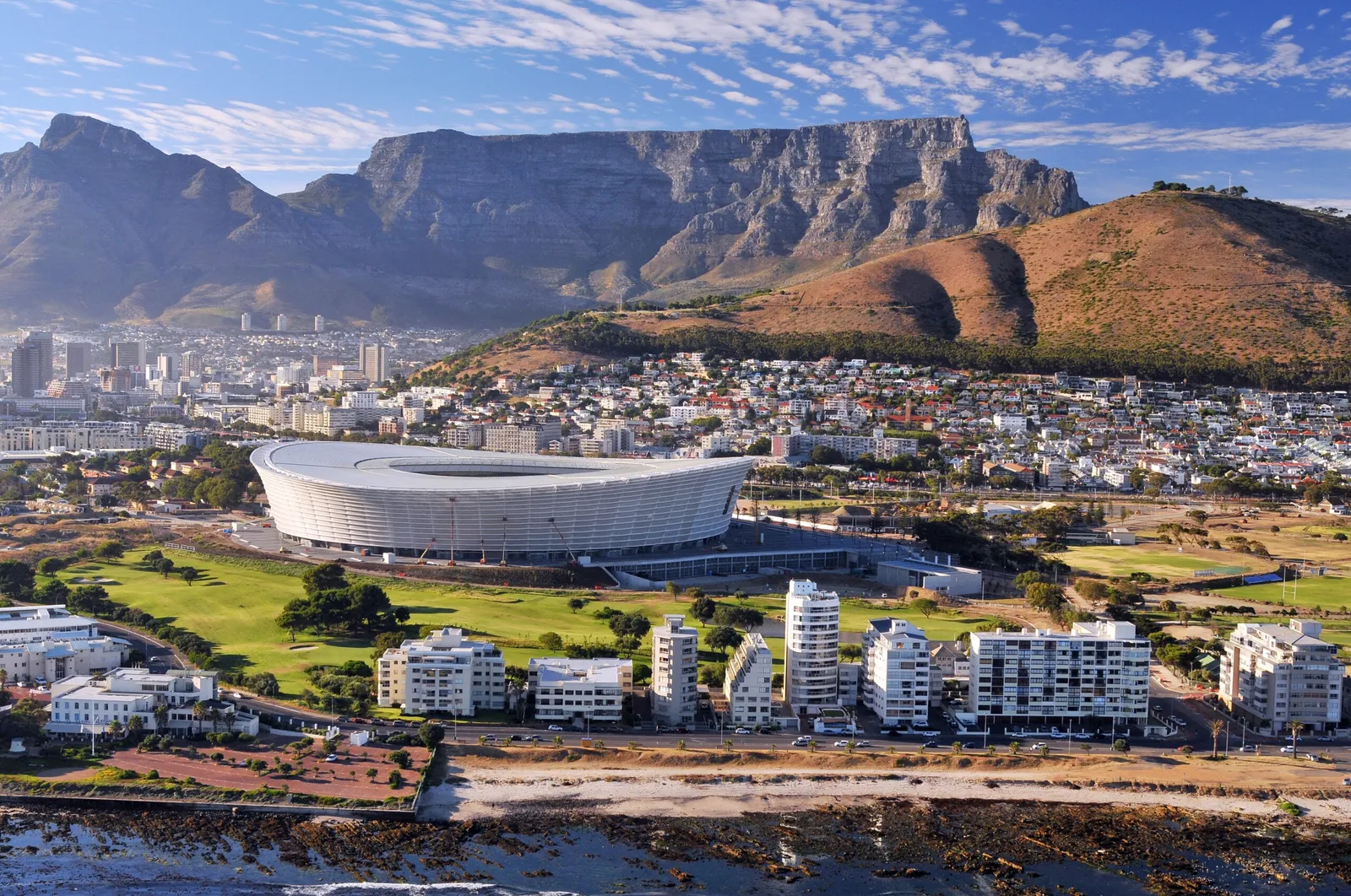 Newlands Cricket Ground beneath Table Mountain and Devil’s Peak.