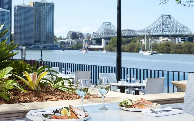 Breakfast on the terrace at the Stamford Plaza.