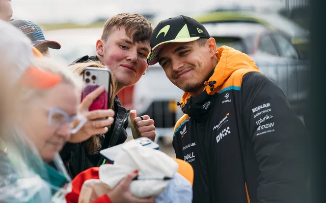 Lando Norris with fans at Silverstone.