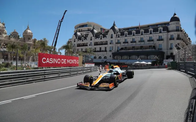 A Formula 1 car passing the Casino de Monte-Carlo.