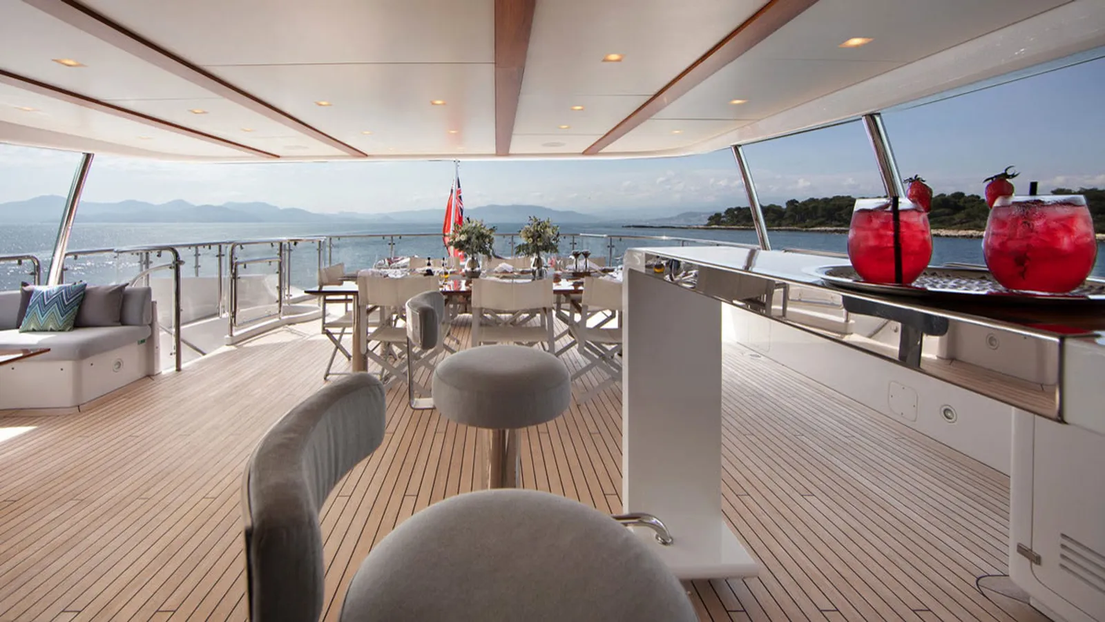The deck of a yacht moored on the Monaco circuit.