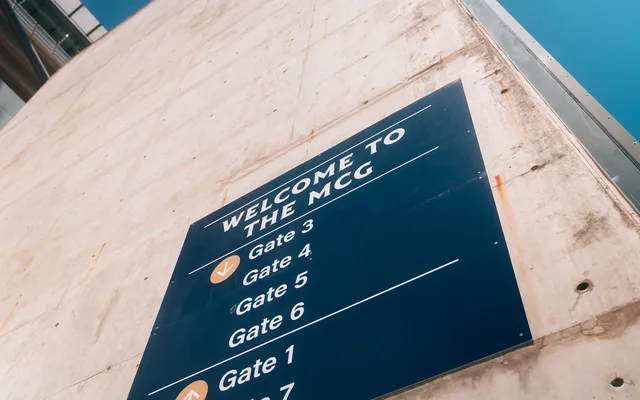 The Welcome to the MCG sign at the ground