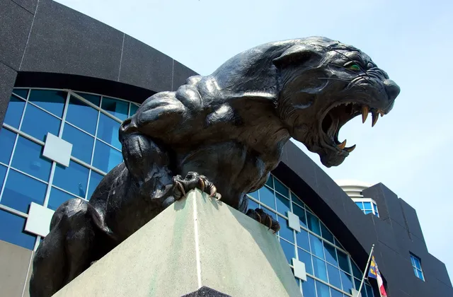 The panther statue outside Bank of America Stadium