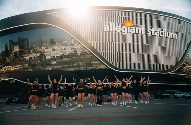 A visiting squad in the sunshine outside Allegiant Stadium