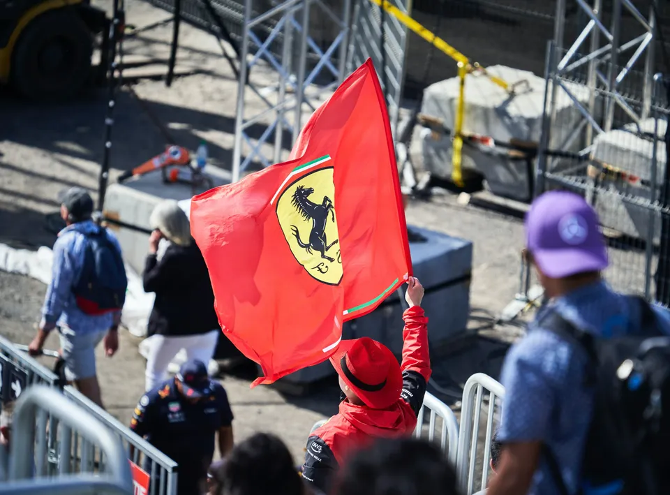 A Ferrari fan in the grandstand.