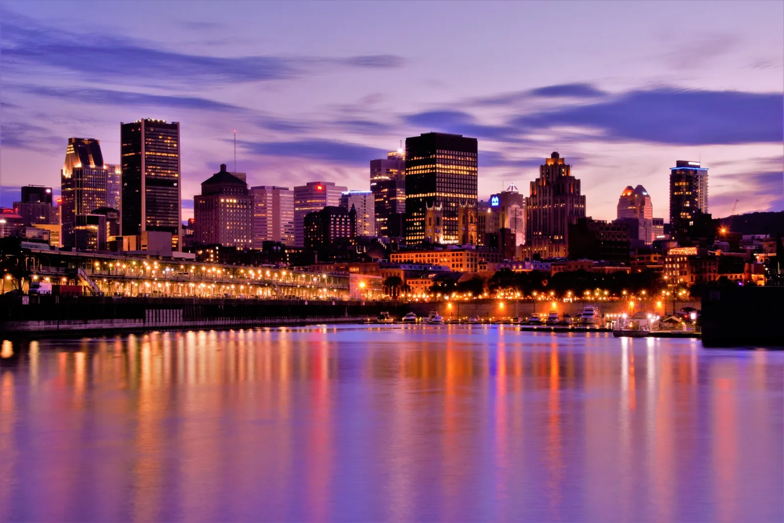 The Montréal skyline at night.
