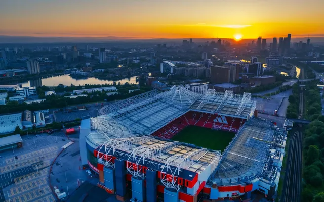 Old Trafford at sunset.