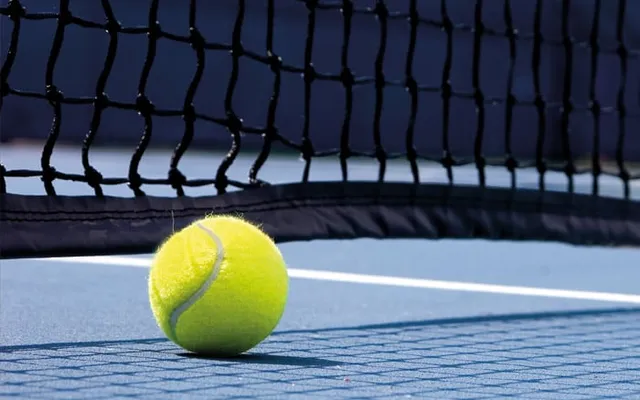The match ball on the blue court.