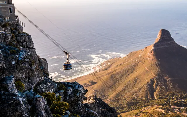The Table Mountain cable car above Lion’s Head.