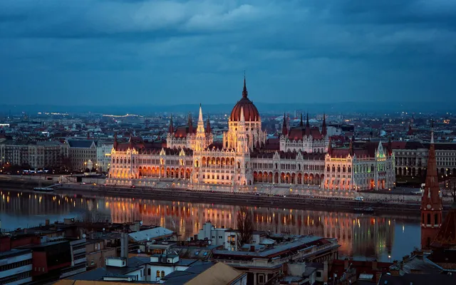 The Hungarian Parliament across the Danube.