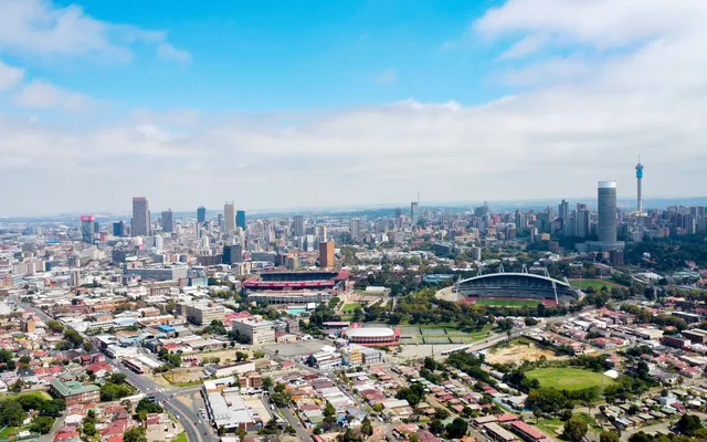 The Johannesburg skyline at golden hour.