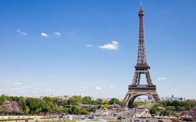 The Eiffel Tower above the trees.