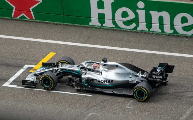 A Mercedes on the Marina Bay circuit.