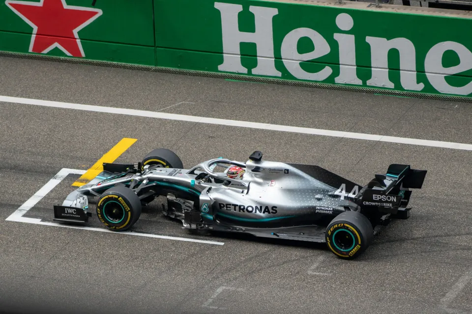 A Formula 1 car in close-up.
