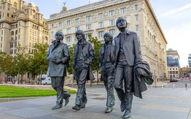 The Beatles on the Liverpool waterfront.