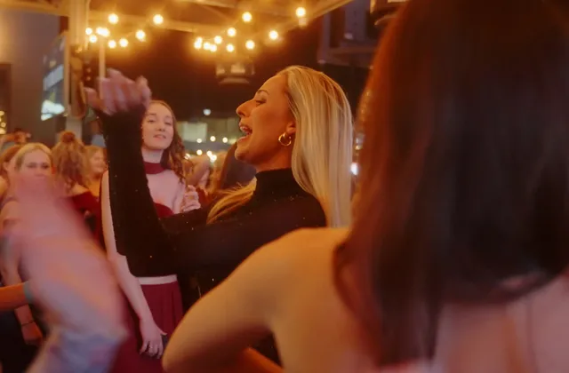 Dancing under the lights at the wrap party