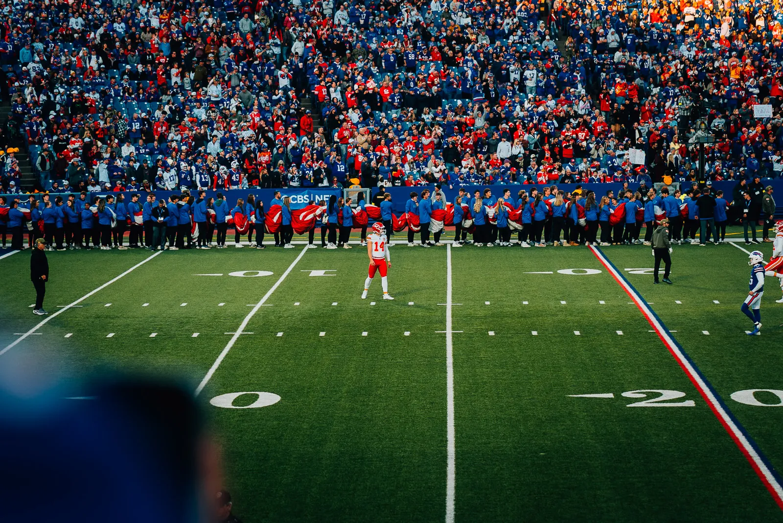 The pregame flag ceremony at dusk on the 2025 Road Trip