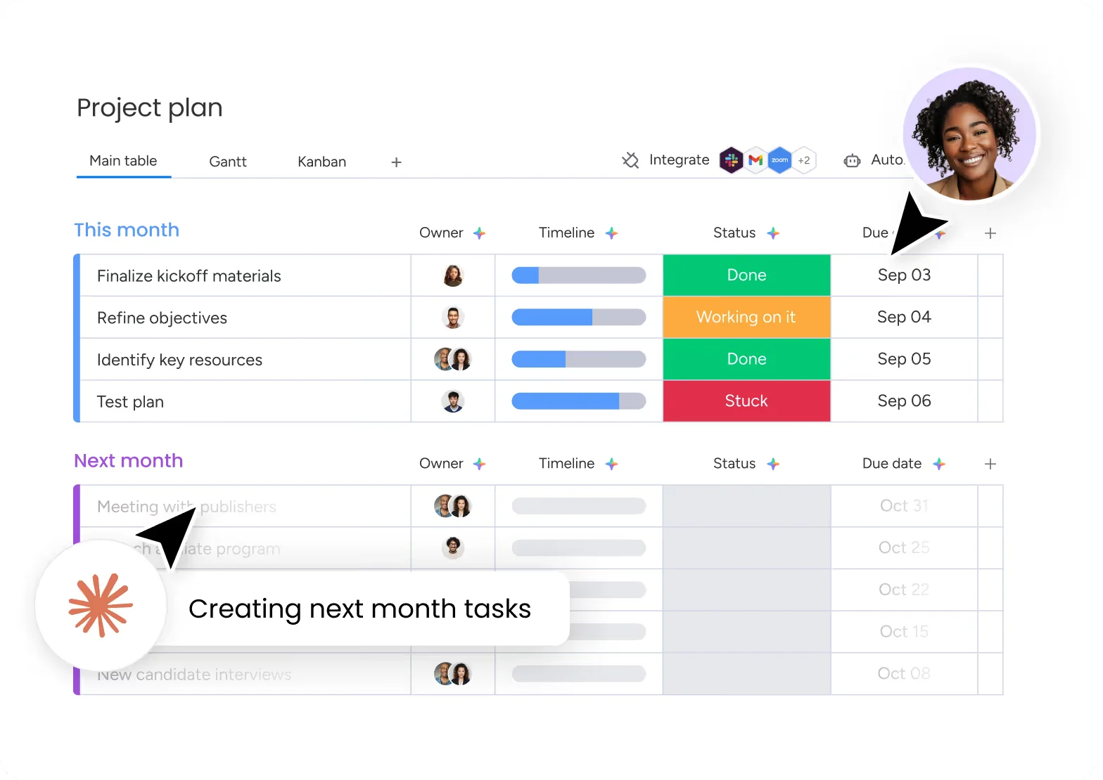 monday AI: an agent creating next month’s tasks on a project plan