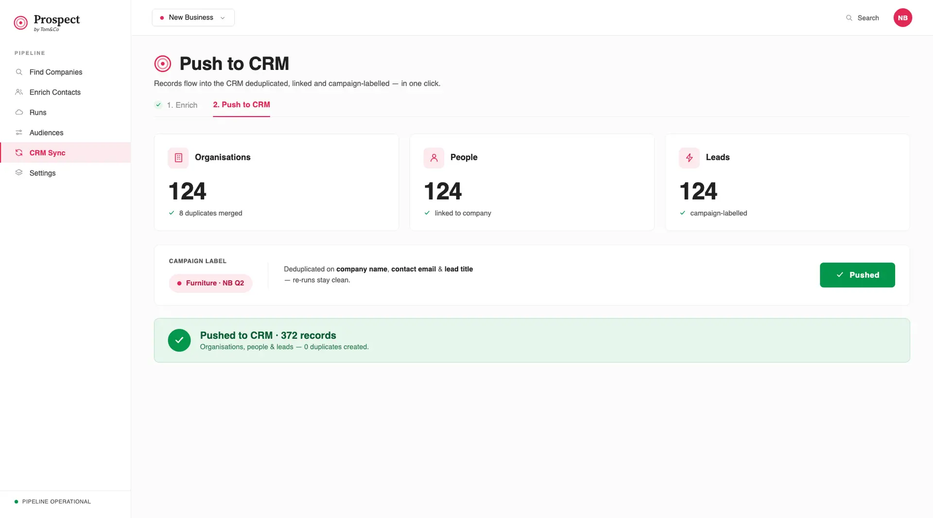 One-Click CRM Push with Deduplication