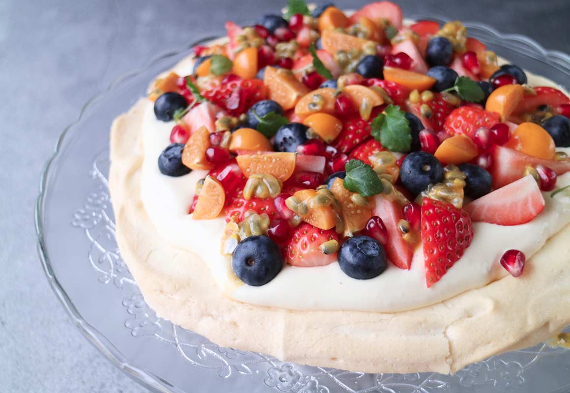 Sunn pavlova med vaniljekrem