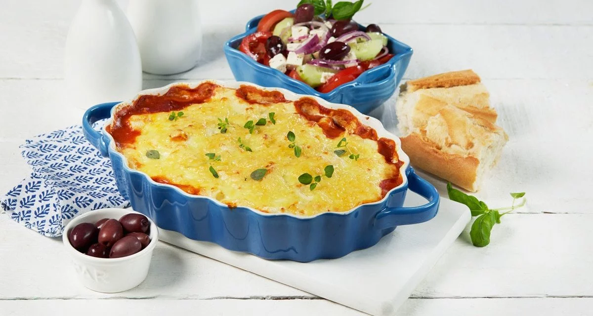 Vegetarisk moussaka med aubergine, squash och kikärter