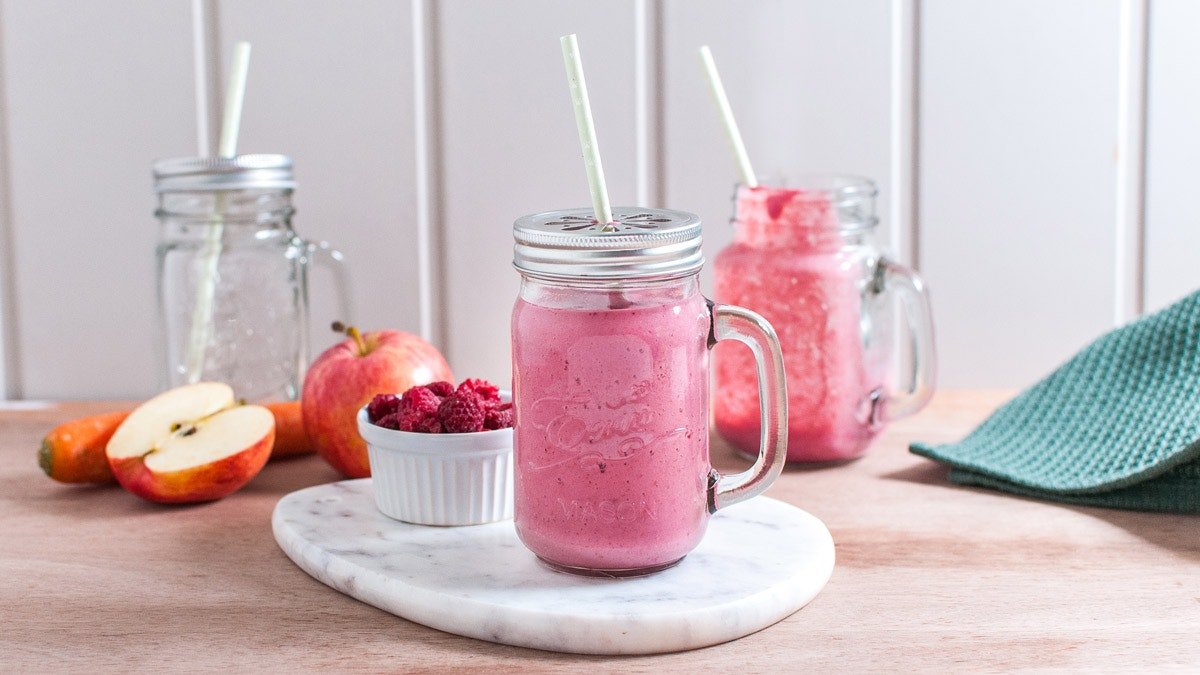 Bringebær- og banansmoothie uten melk