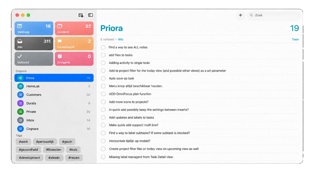 Screenshot of Apple Reminders on macOS, connected to Priora via CalDAV