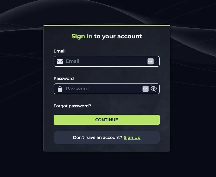 The BankersEdge sign-in card: Sign in to your account, with email and password fields, a forgot-password link, a continue button and a sign-up prompt.