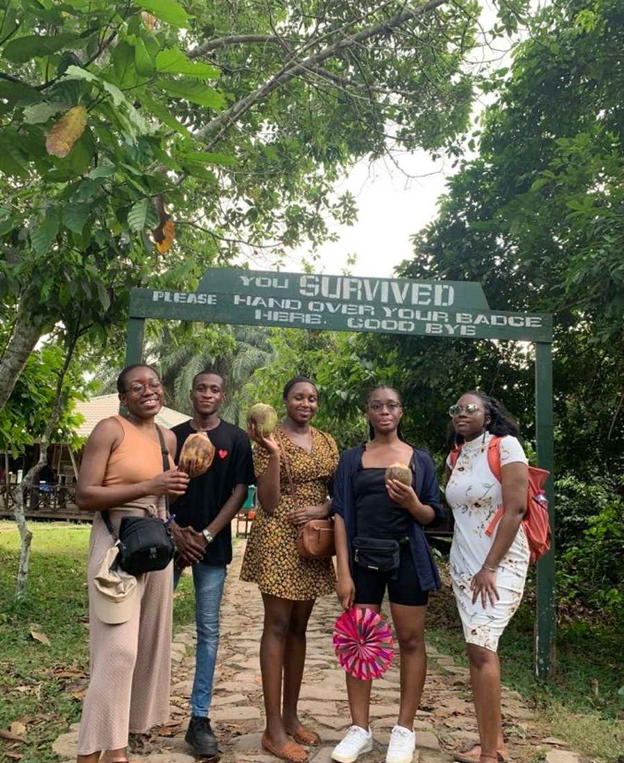 A guest group celebrating together after a multi-day Ghana trip
