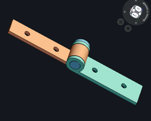 Hinge assembly with base bracket, lid bracket and hinge pin in the zCAD. Online workspace