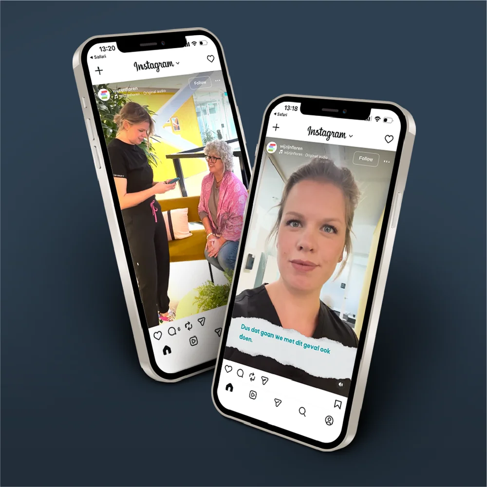 Instagram Reels voor Noordhoff weergegeven op twee smartphones