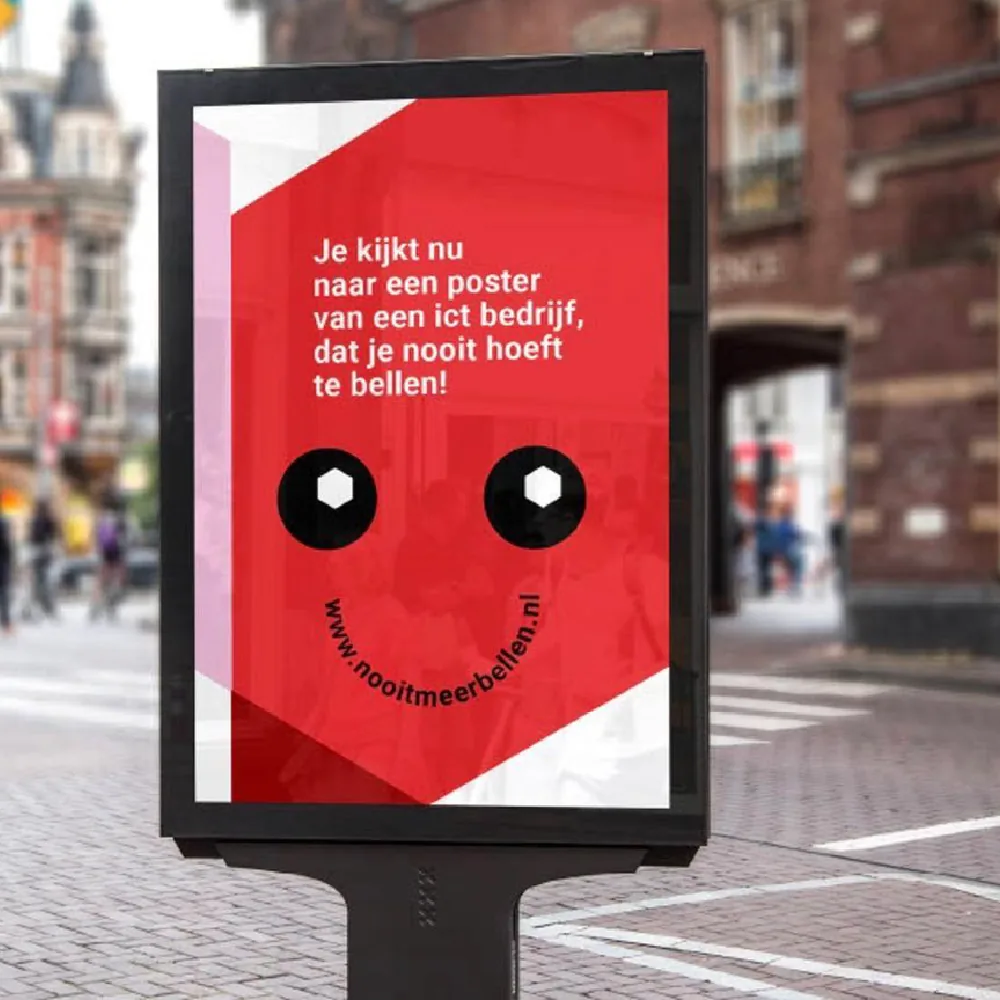 Mockup van poster voor Feka ICT in een winkelstraat