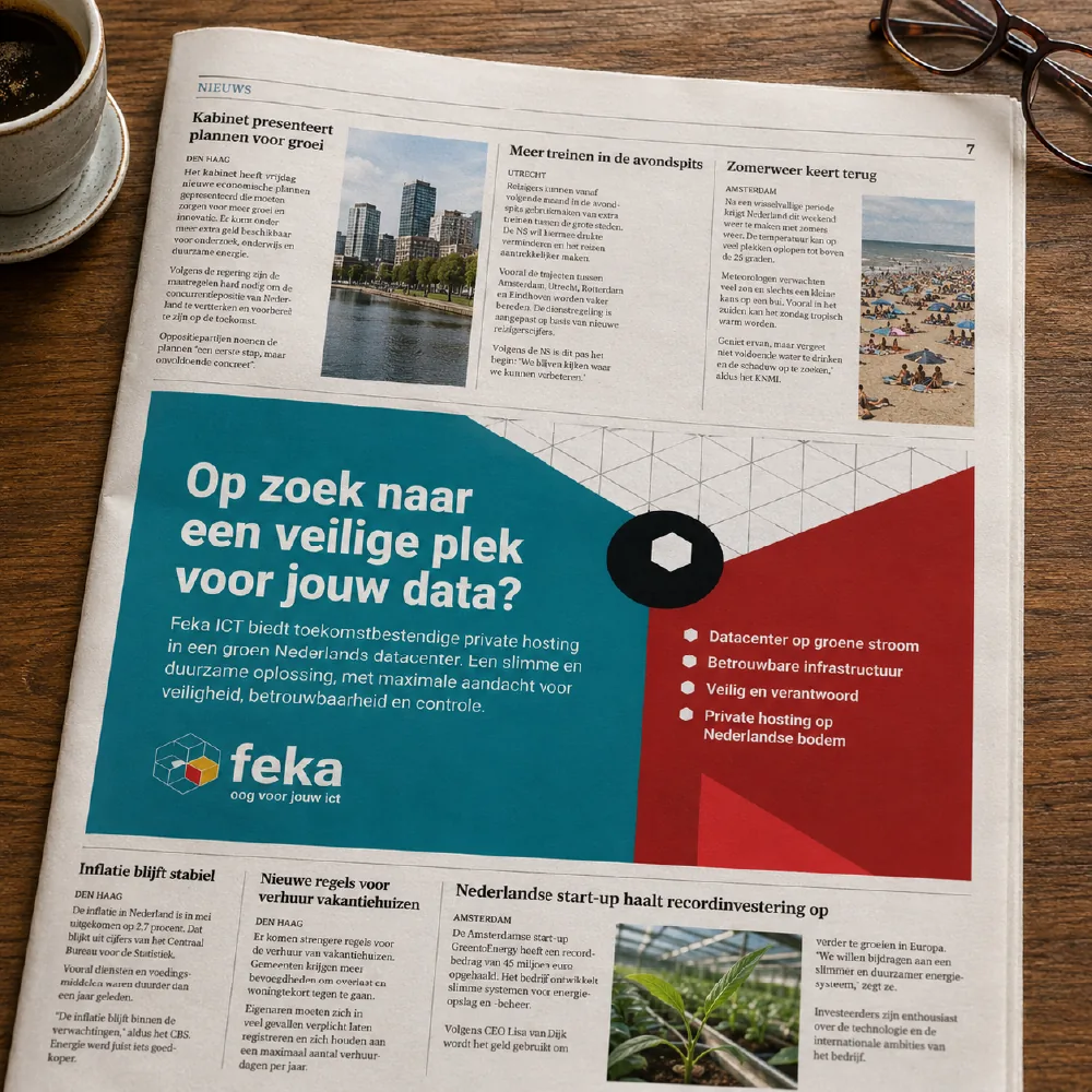 Krantenadvertentie ontworpen voor Feka ICT