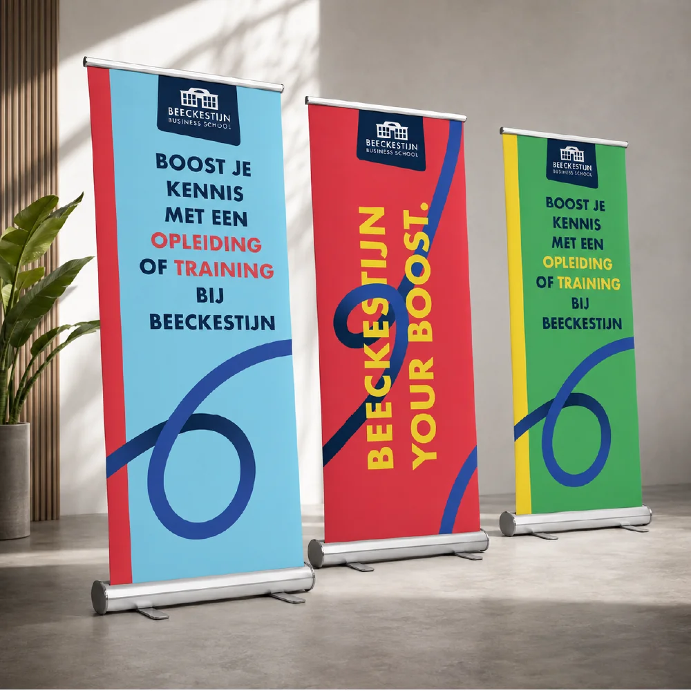 drie roll-up banners voor opleidingen, ontworpen voor Beeckestijn