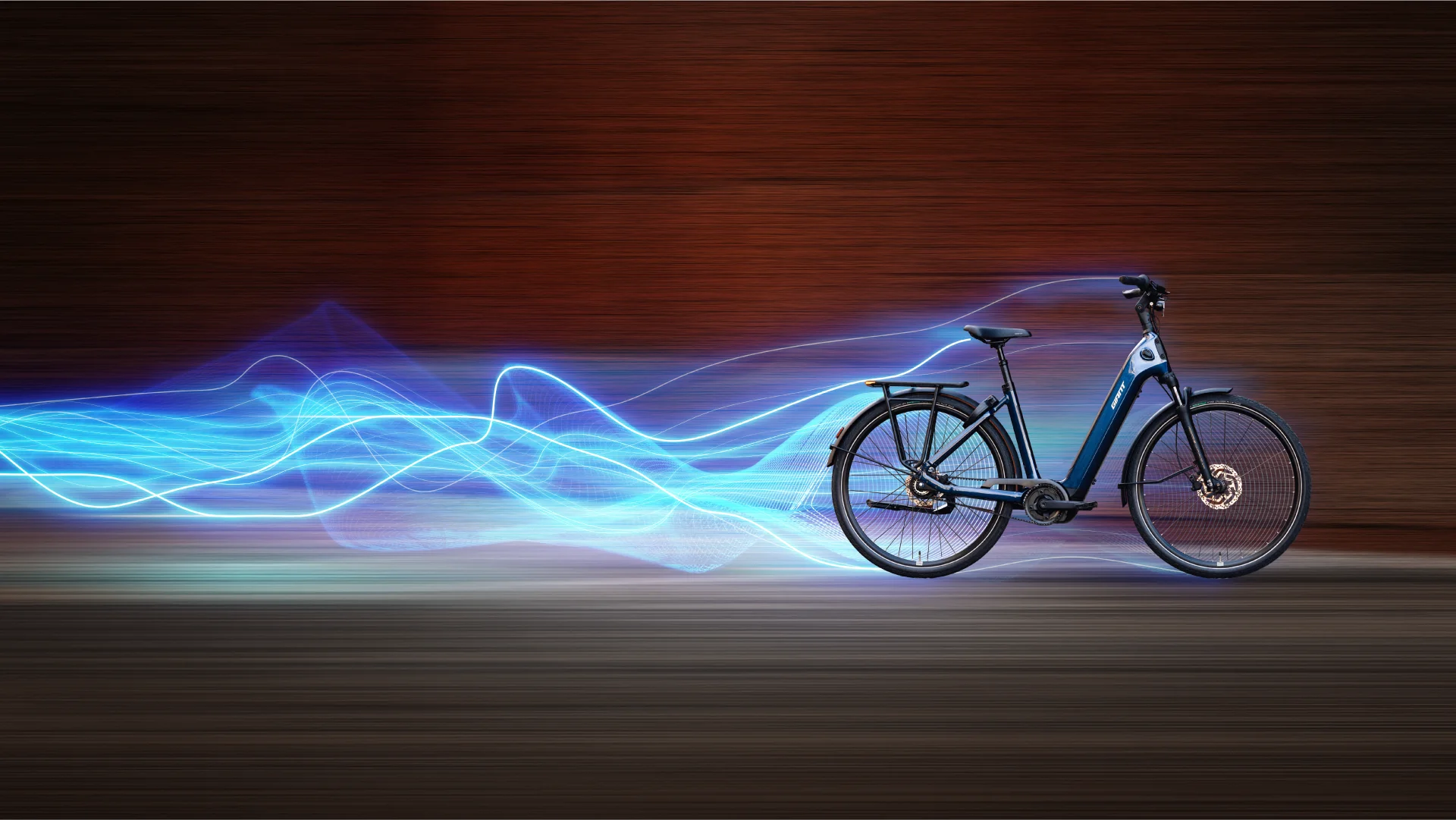 Campagnebeeld met Giant e-bike en lichtstrepen, ontwikkeld voor de Giant-case