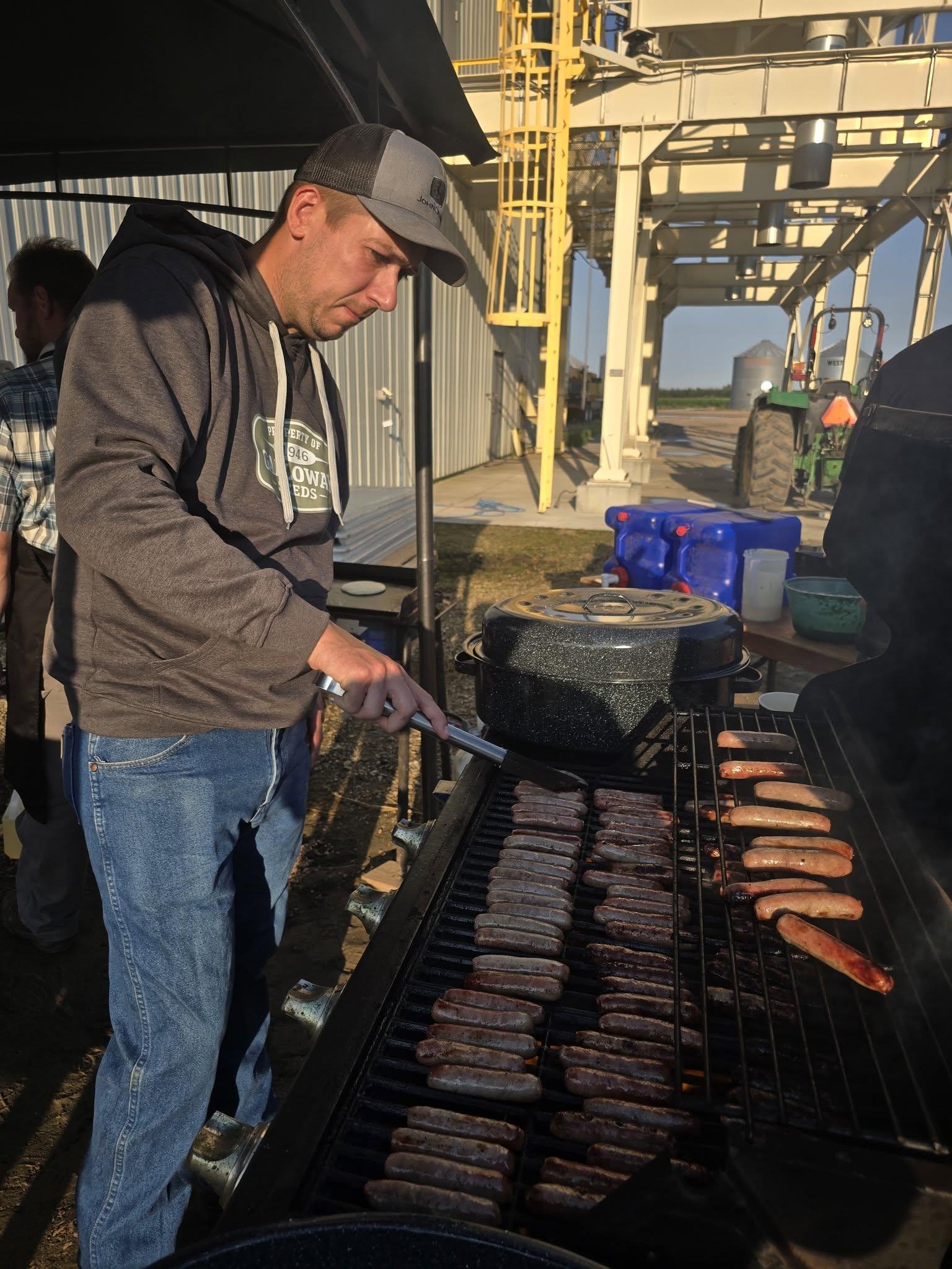 Sausages on the grill for the breakfast crowd
