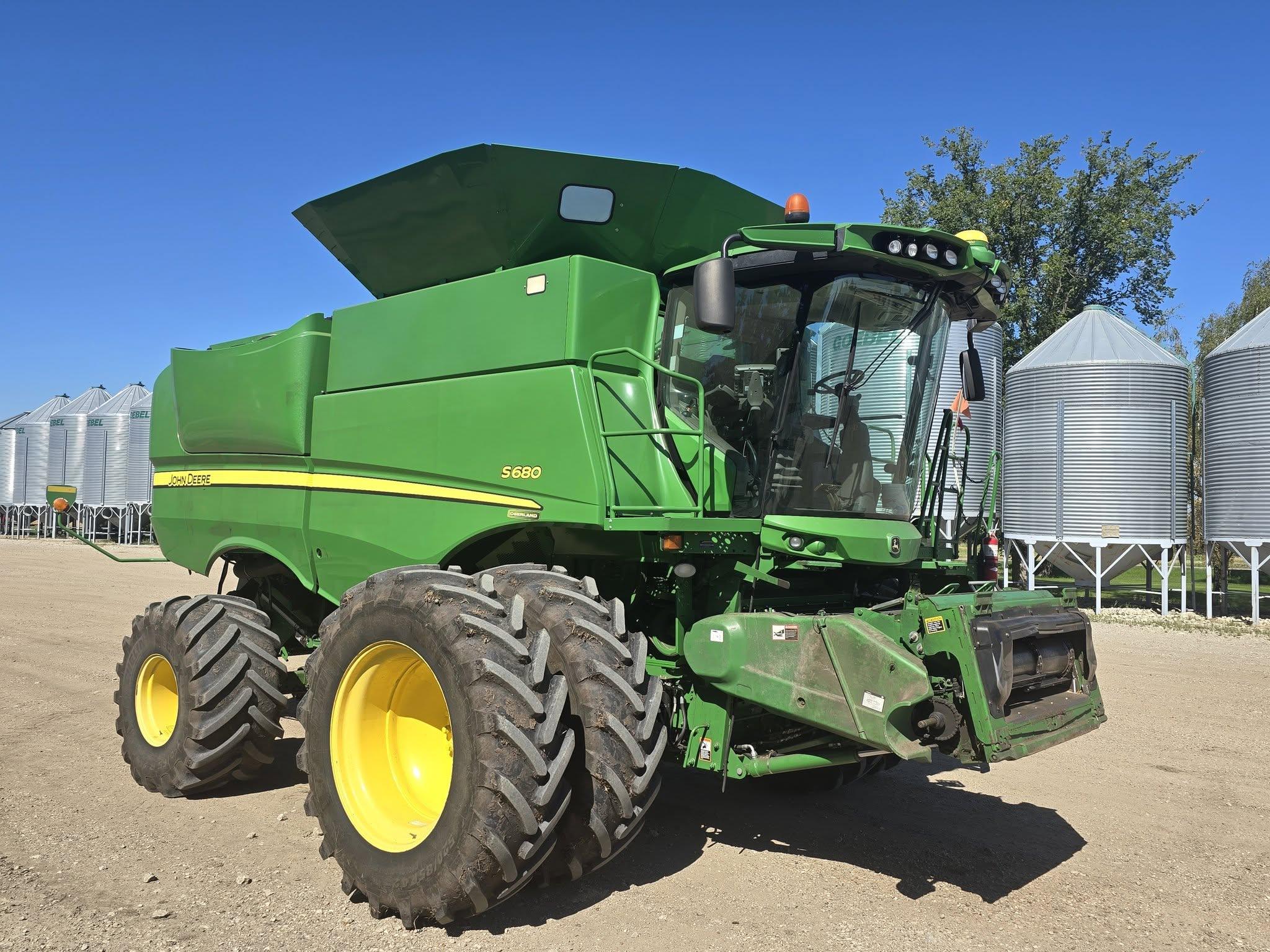 The combine parked in the yard ahead of harvest