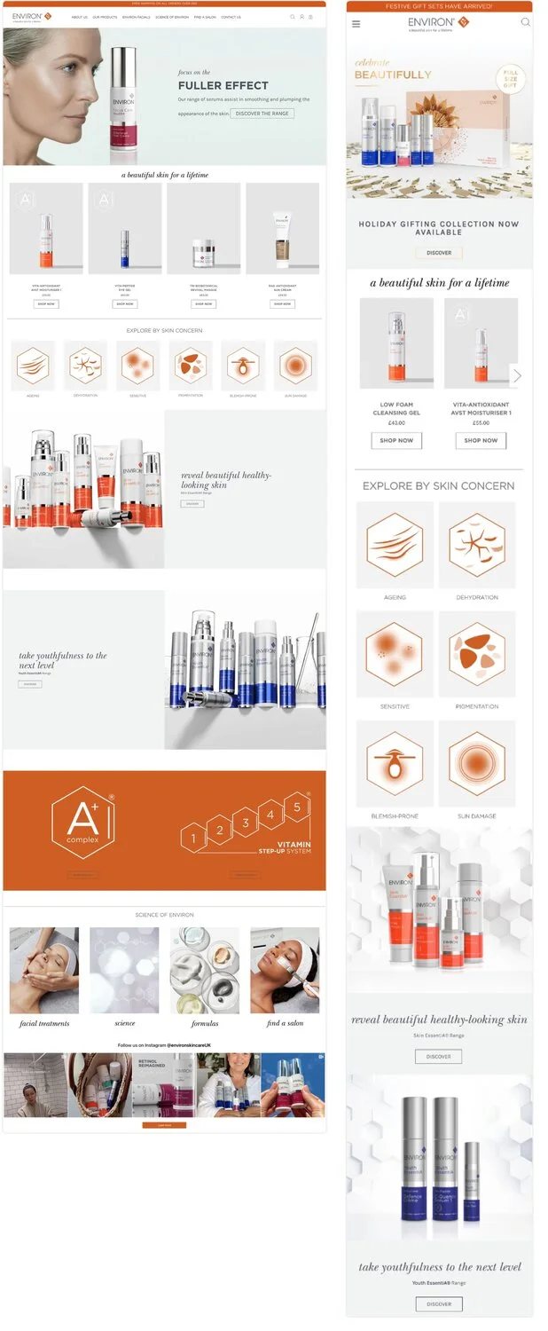 Environ ecommerce website shown on desktop and mobile
