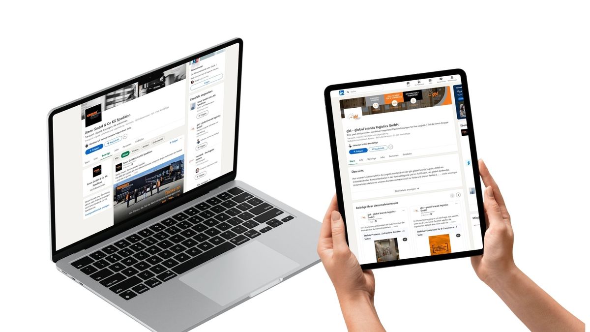 LinkedIn-Auftritt auf Laptop und Tablet