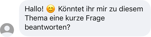 Chatnachricht einer Kundin mit einer kurzen Frage