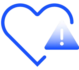 Line drawing of a heart with a warning sign